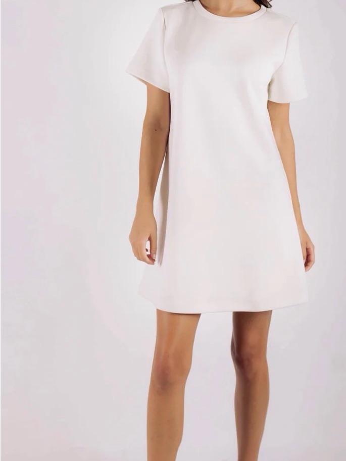 P Cill Short-Sleeve Shift Dress In Ivory Butter Modal